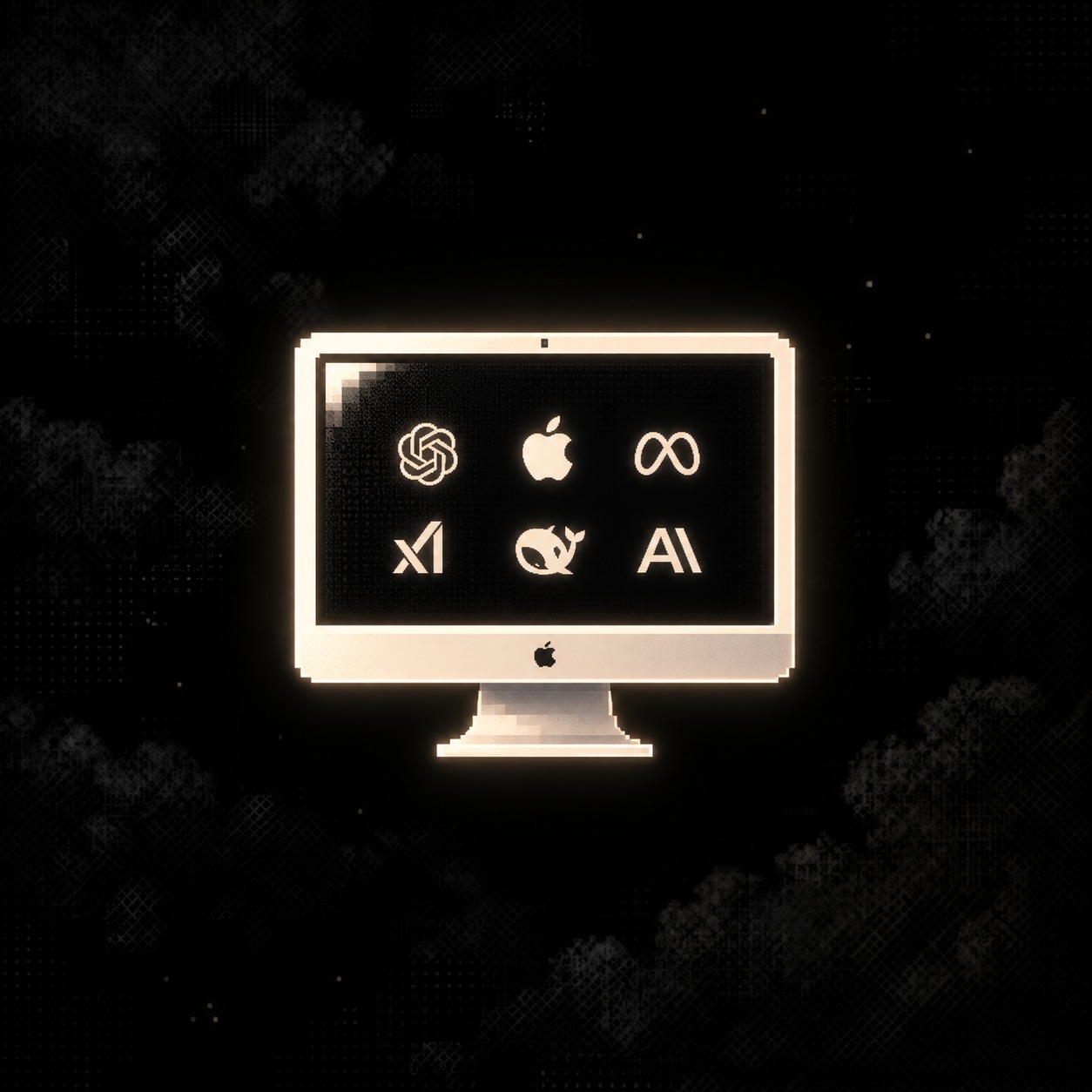 Apple Agency iMac with AI symbols